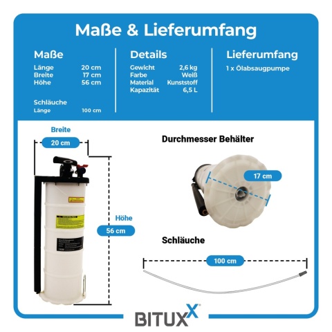 Pompa do odsysania oleju – pompa olejowa ręczna / pneumatyczna 6,5 L BITUXX