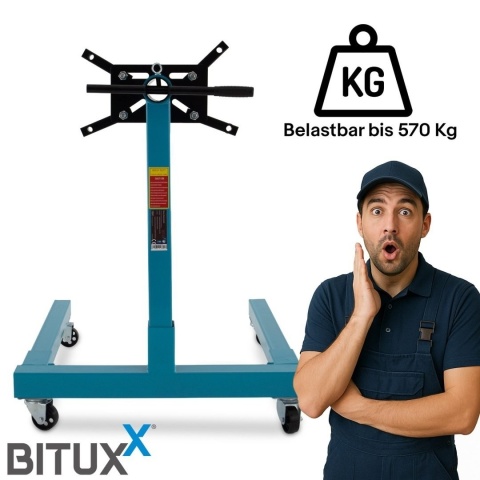 Stojak do montażu silnika 570 kg mobilny obrotowy – mobilny stojak warsztatowy z obrotowym uchwytem do silników i skrzyni biegów