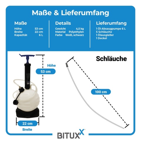 Ręczna pompa do odsysania oleju – urządzenie do odsysania oleju / ręczna pompa olejowa BITUXX 6 L