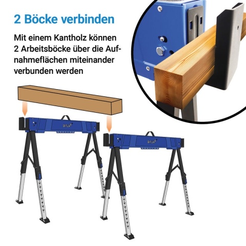 Stół roboczy / kozioł składany regulowany – 600 kg, wysokość 62–87 cm BITUXX