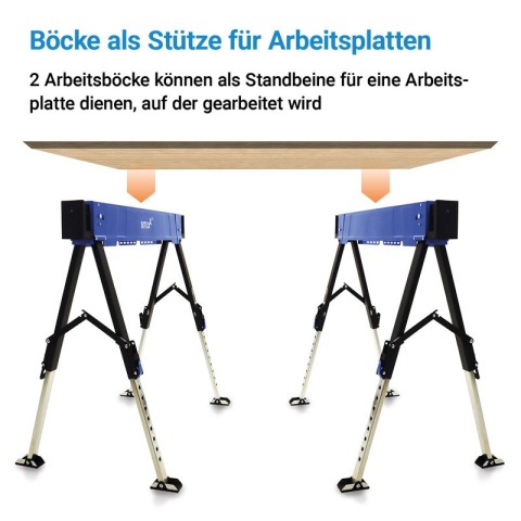 Stół roboczy / kozioł składany regulowany – 600 kg, wysokość 62–87 cm BITUXX