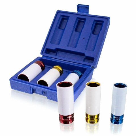 Nasadki udarowe 1/2 17 19 21 mm Cr-Mo z osłoną felg zestaw