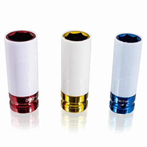 Nasadki udarowe 1/2 17 19 21 mm Cr-Mo z osłoną felg zestaw