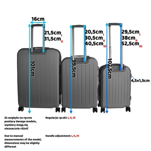 ZESTAW WALIZEK PODRÓŻNYCH 3SZT BARUT ABS MOCNE NA 4 KÓŁKACH KOMPLET XL+L+M CZARNE