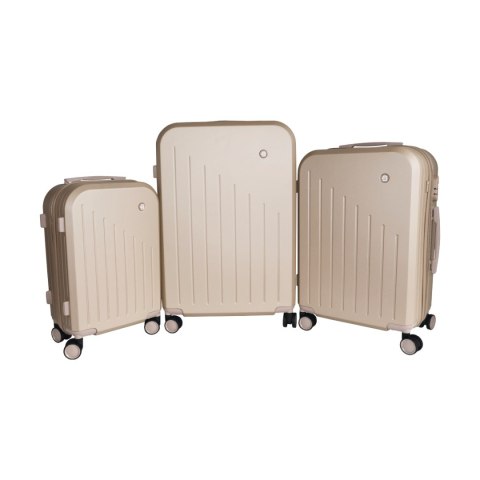 ZESTAW WALIZEK PODRÓŻNYCH 3SZT BARUT ABS MOCNE NA 4 KÓŁKACH KOMPLET XL+L+M SZAMPAŃSKIE