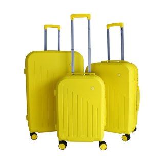 Komplet walizek podróżnych ABS 3 w 1 XL+L+M żółte na kółkach z teleskopowymi uchwytami