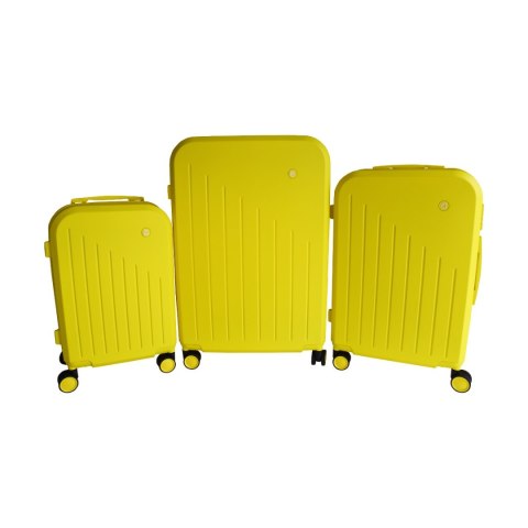 Komplet walizek podróżnych ABS 3 w 1 XL+L+M żółte na kółkach z teleskopowymi uchwytami