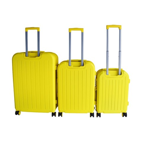 Komplet walizek podróżnych ABS 3 w 1 XL+L+M żółte na kółkach z teleskopowymi uchwytami