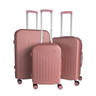 ZESTAW WALIZEK PODRÓŻNYCH 3SZT BARUT ABS MOCNE NA 4 KÓŁKACH XL+L+M RÓŻOWE ZŁOTO