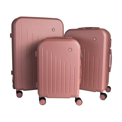 ZESTAW WALIZEK PODRÓŻNYCH 3SZT BARUT ABS MOCNE NA 4 KÓŁKACH XL+L+M RÓŻOWE ZŁOTO