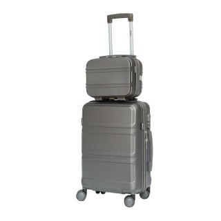 ZESTAW WALIZKA M + KUFEREK KOSMETYCZNY SZARY WALIZKA ABS NA 4 KÓŁKACH BARUT