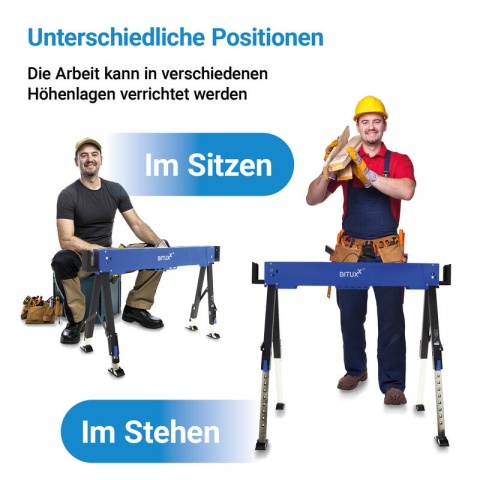 Zestaw 2 sztuki Stół roboczy / kozioł składany 600 kg 2× BITUXX – regulowana wysokość 62–87 cm