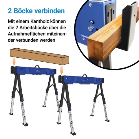 Zestaw 2 sztuki Stół roboczy / kozioł składany 600 kg 2× BITUXX – regulowana wysokość 62–87 cm