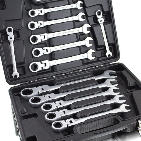 Zestaw Klucze Płasko Oczkowe Grzechotka Łamane 8‑19 mm 12 el