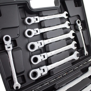 Zestaw Klucze Płasko Oczkowe Grzechotka Łamane 8‑19 mm 12 el