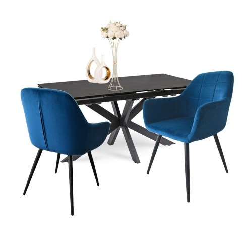 KOMPLET NIEBIESKICH KRZESEŁ WELUROWYCH 2 SZTUKI SOLIDNE NOWOCZESNE