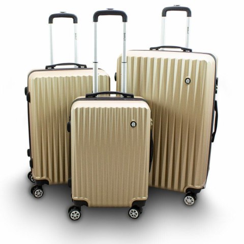 KOMPLET WALIZEK PODRÓŻNYCH ZESTAW 3SZT ZŁOTE TWARDE ABS
