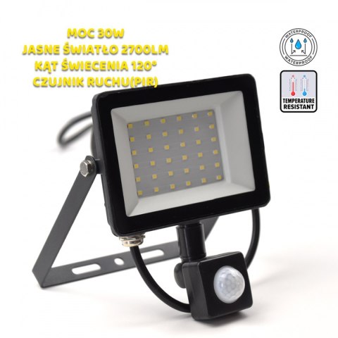 LAMPA LED NAŚWIETLACZ 30W IP65 DO PODWÓRKA GARAŻU Z CZUJNIKIEM RUCHU