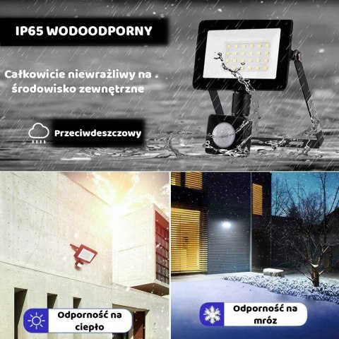LAMPA LED NAŚWIETLACZ 30W IP65 DO PODWÓRKA GARAŻU Z CZUJNIKIEM RUCHU