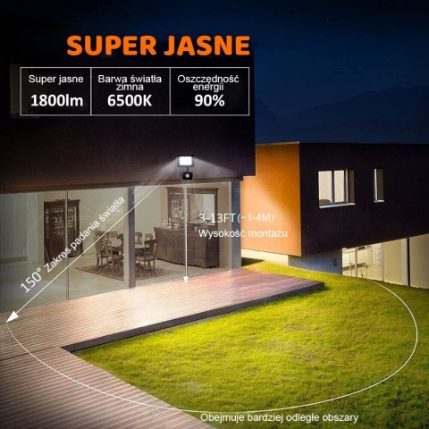 LAMPA LED NAŚWIETLACZ 30W IP65 DO PODWÓRKA GARAŻU Z CZUJNIKIEM RUCHU