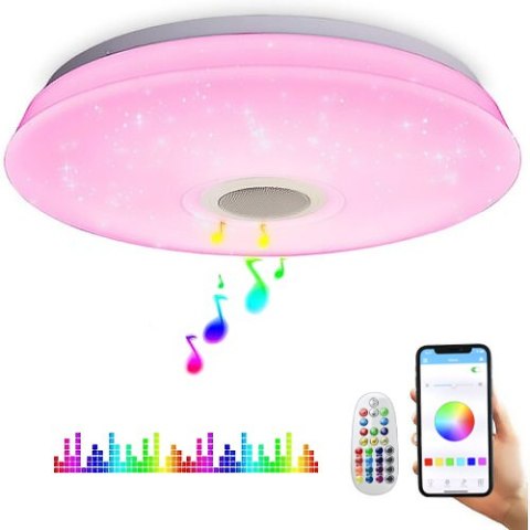 LAMPA SUFITOWA LED RGB 24W Z GŁOŚNIKIEM BLUETOOTH PLAFON GWIAZDKI SMART APP