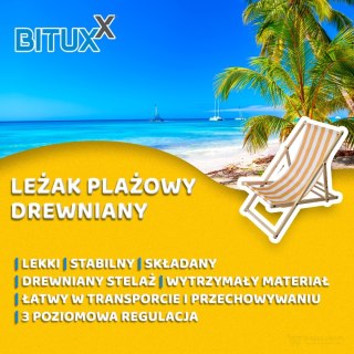 LEŻAK DREWNIANY OGRODOWY SKŁADANY Z REGULACJĄ WYSOKOŚCI ŻÓŁTO-BIAŁE PASY