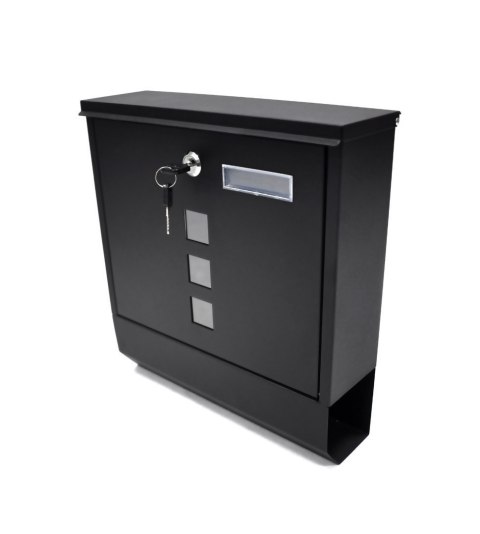 NOWOCZESNA SKRZYNKA NA LISTY POCZTOWA Z GAZETNIKIEM CZARNA NAŚCIENNA