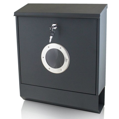 NOWOCZESNA SKRZYNKA POCZTOWA NA LISTY CIEMNOSZARA Z GAZETNIKIEM