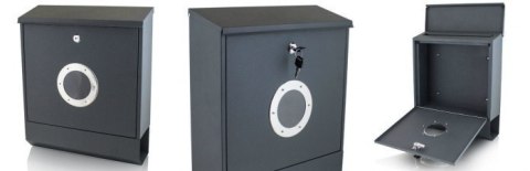 NOWOCZESNA SKRZYNKA POCZTOWA NA LISTY CIEMNOSZARA Z GAZETNIKIEM