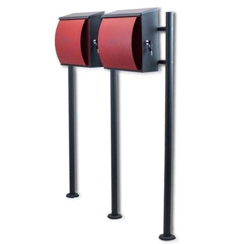 Podwójna skrzynka pocztowa BITUXX – czerwony zestaw 2 szt. z dużym wrzutem i gazetnikiem na stojaku