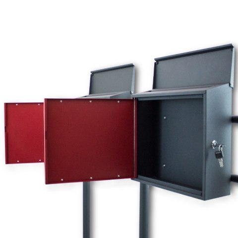Podwójna skrzynka pocztowa BITUXX – czerwony zestaw 2 szt. z dużym wrzutem i gazetnikiem na stojaku