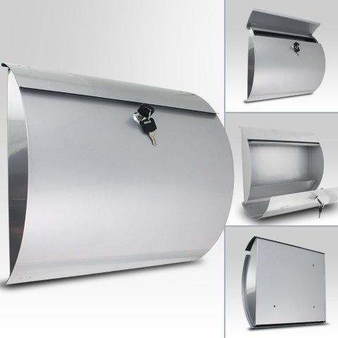 NOWOCZESNA SKRZYNKA POCZTOWA NA LISTY NAŚCIENNA METALICZNA INOX