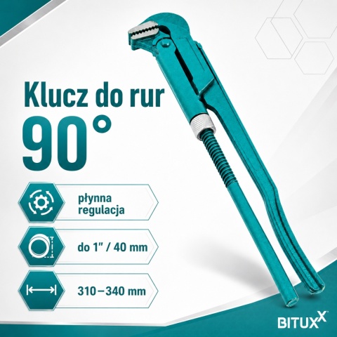 Klucz hydrauliczny Bituxx 90° – stalowy klucz do rur 1″ regulowany
