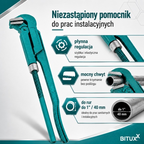 Klucz hydrauliczny Bituxx 90° – stalowy klucz do rur 1″ regulowany