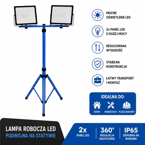 LAMPA LEDOWA NA STATYWIE BITUXX 2X50W BITUXX NIEBIESKA NAŚWIETLACZ