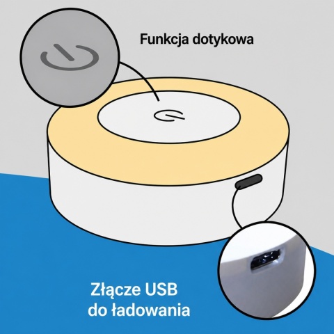 Zestaw 5x Lampka Nocna LED Dotykowa USB – 3 Barwy Światła, Samoprzylepna
