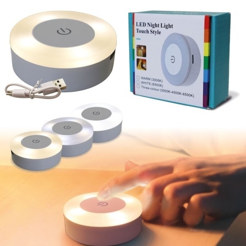 Zestaw 5x Lampka Nocna LED Dotykowa USB – 3 Barwy Światła, Samoprzylepna