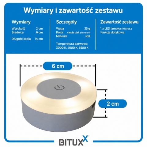Zestaw 5x Lampka Nocna LED Dotykowa USB – 3 Barwy Światła, Samoprzylepna