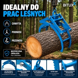 Automatyczne szczypce do podnoszenia drewna – udźwig 1150 kg, rozwarcie 58 cm, stalowy chwytak