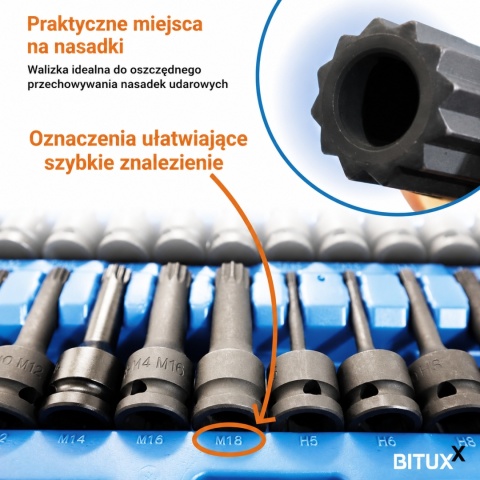 Bituxx 26‑częściowy zestaw nasadek 1/2″ – nasadki, bity Torx i wielozębate, profesjonalny komplet