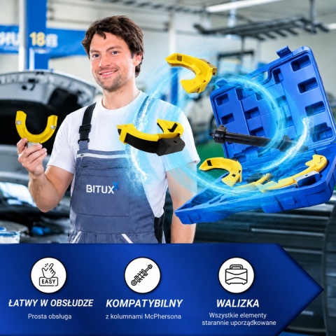 Bituxx mechaniczny ściągacz sprężyn McPherson 1,5 T – profesjonalny kompresor zawieszenia w walizce