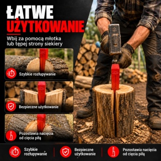KLIN ROZŁUPUJĄCY BITUXX ŁUPARKA 1500G CIĘZKI CZERWONY ZE STALI DO DRZEWA