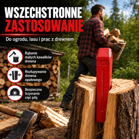 KLIN ROZŁUPUJĄCY BITUXX ŁUPARKA 1500G CIĘZKI CZERWONY ZE STALI DO DRZEWA