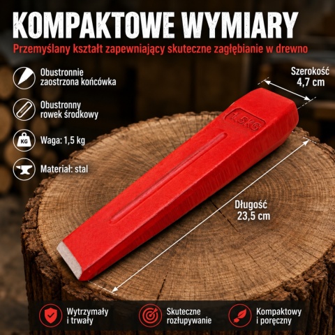 KLIN ROZŁUPUJĄCY BITUXX ŁUPARKA 1500G CIĘZKI CZERWONY ZE STALI DO DRZEWA