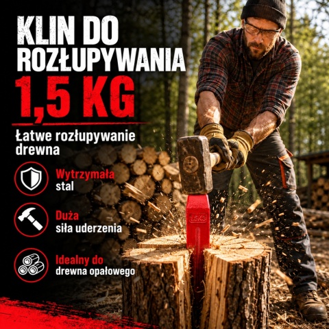 KLIN ROZŁUPUJĄCY BITUXX ŁUPARKA 1500G CIĘZKI CZERWONY ZE STALI DO DRZEWA