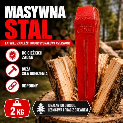 KLIN ROZŁUPUJĄCY BITUXX ŁUPARKA 2000G CIĘZKI CZERWONY ZE STALI DO DRZEWA