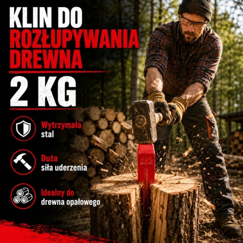 KLIN ROZŁUPUJĄCY BITUXX ŁUPARKA 2000G CIĘZKI CZERWONY ZE STALI DO DRZEWA