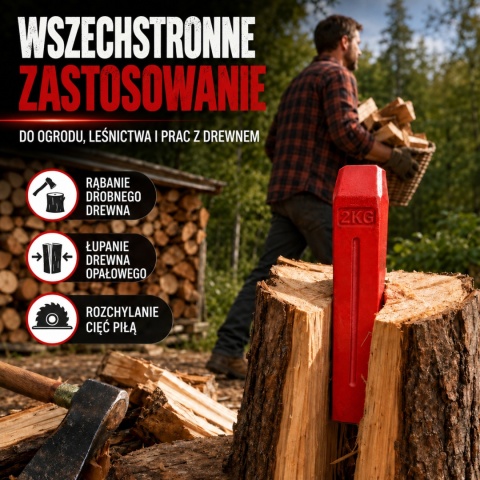 KLIN ROZŁUPUJĄCY BITUXX ŁUPARKA 2000G CIĘZKI CZERWONY ZE STALI DO DRZEWA
