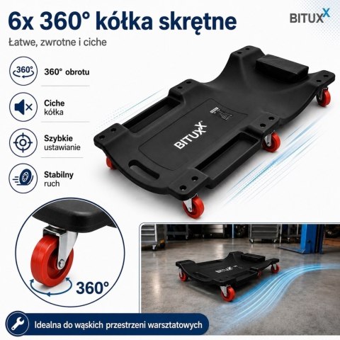 Leżanka warsztatowa BITUXX na kółkach 120/150 kg 6 kółek 360° wielowariantowa