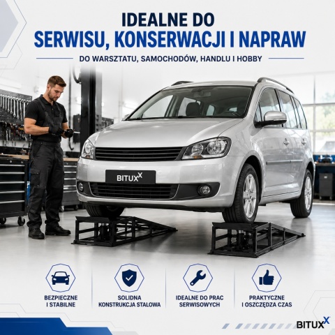 Bituxx 2x hydrauliczne najazdy samochodowe 2000 kg z podnośnikiem rampy serwisowe do auta